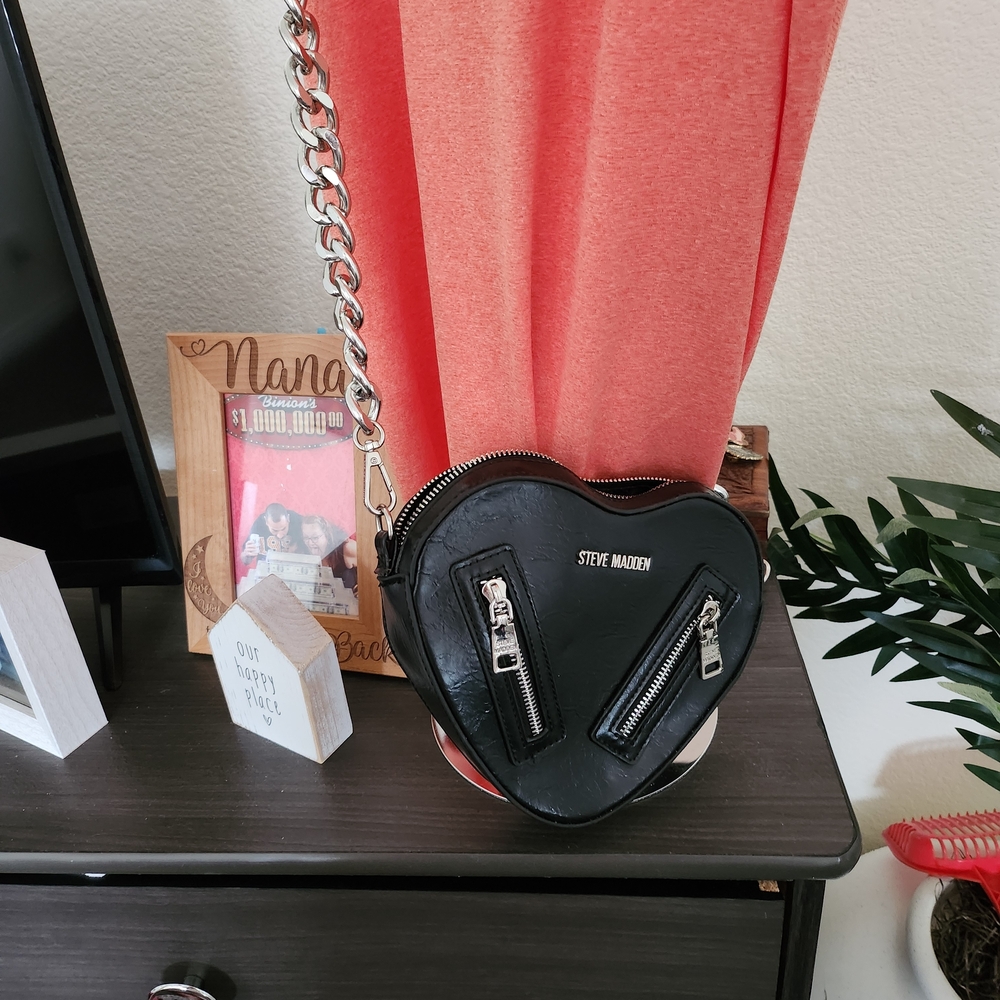 Steve Madden Black Heart Crossbody Bag with Silver Accents